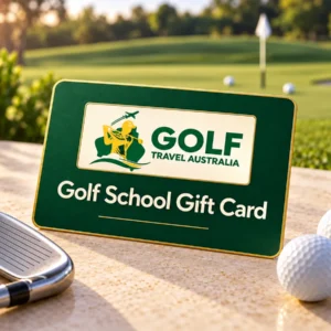 Golf School Gift Card with green and gold artwork
